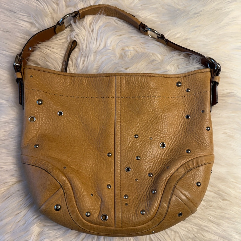 Coach Tan Leather Studded Shoulder Bag